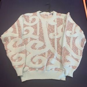 Koman Vintage Blue White Chunky Knit Sweater - Size L - Grandpa